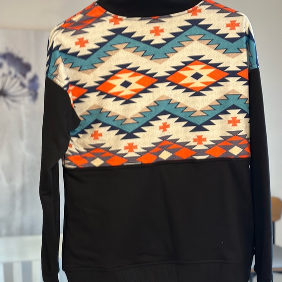Women’s quarter zip Aztec Western pullover. Size S. Black With Aztec Yoke - Picture 5 of 6